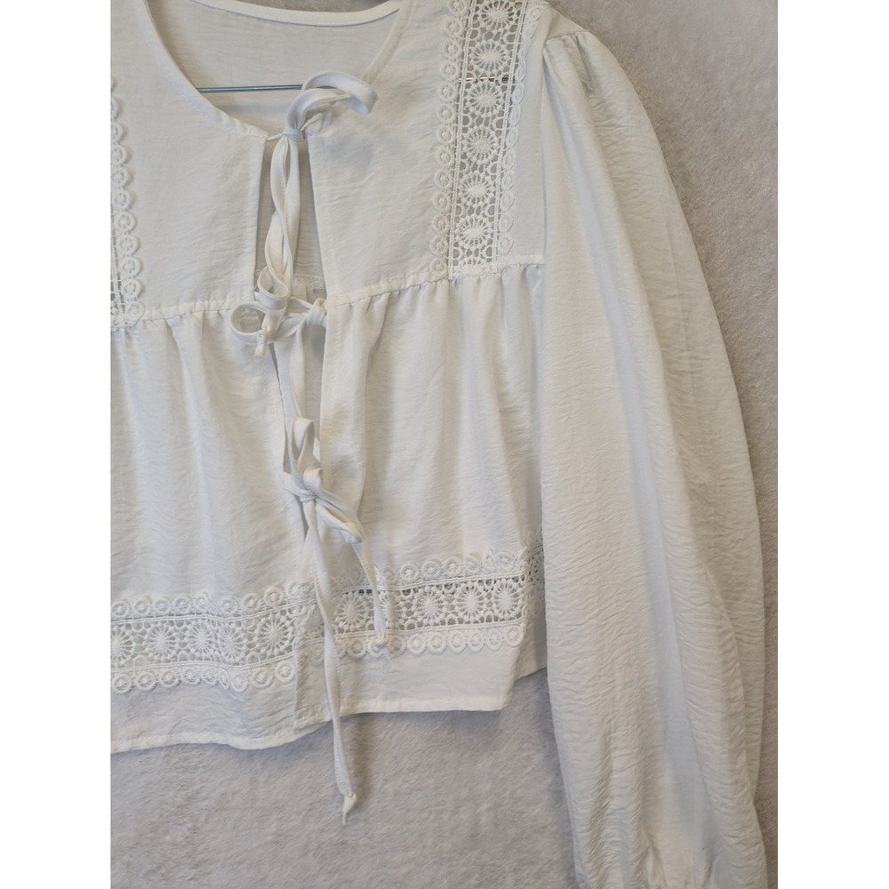 SHEIN Blouse Women's XS White Tie Front Long Sleeve Cottagecore Boho - Picture 5 of 9